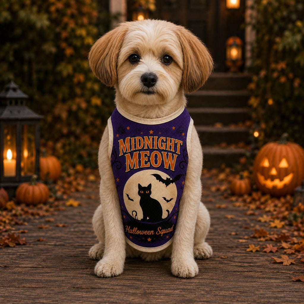 Midnight Meow Pet Jersey, Custom Cat Name Number Shirt, Black Cat Halloween Outfit, Purple Bat Pet Top, Spooky Season Gift