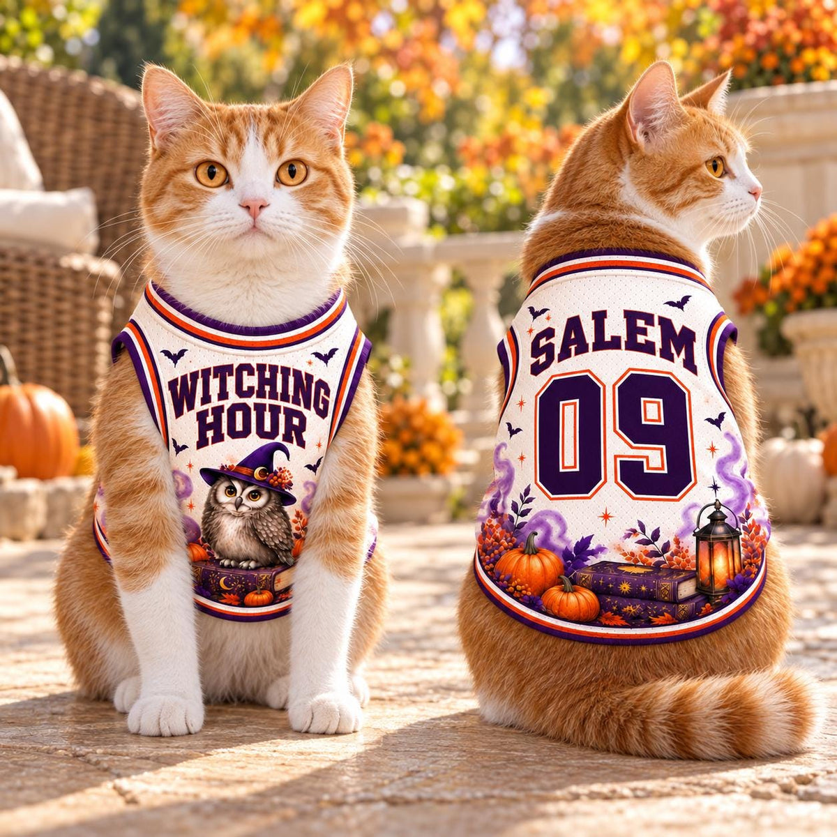 Witch Owl Pet Jersey, Personalized Halloween Dog Shirt, Custom Name Number, Salem Witching Hour Outfit, Spooky Pet Gift