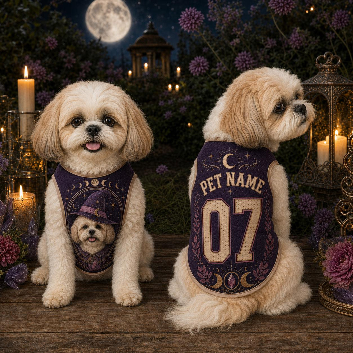 Witch Dog Jersey, Personalized Pet Name Halloween Shirt, Celestial Moon Phase Pet Jersey, Purple Witchy Dog Outfit, Custom Pet Gift
