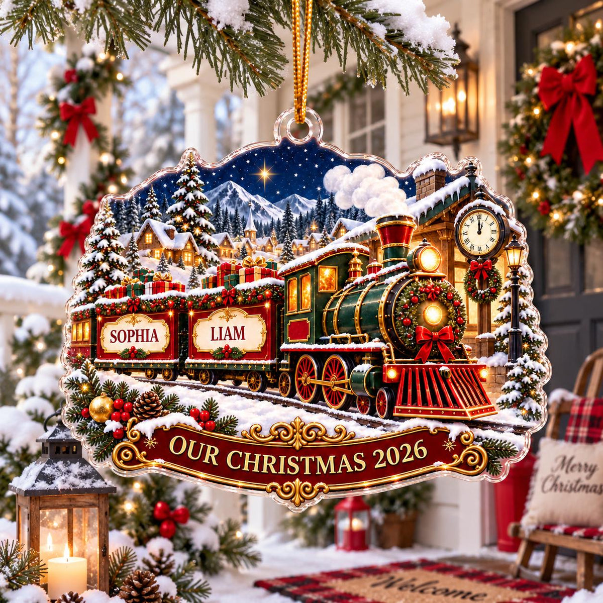 Christmas Train Ornament, Personalized Acrylic Keepsake, Custom Name Holiday Train Decor, Our Christmas 2026 Gift