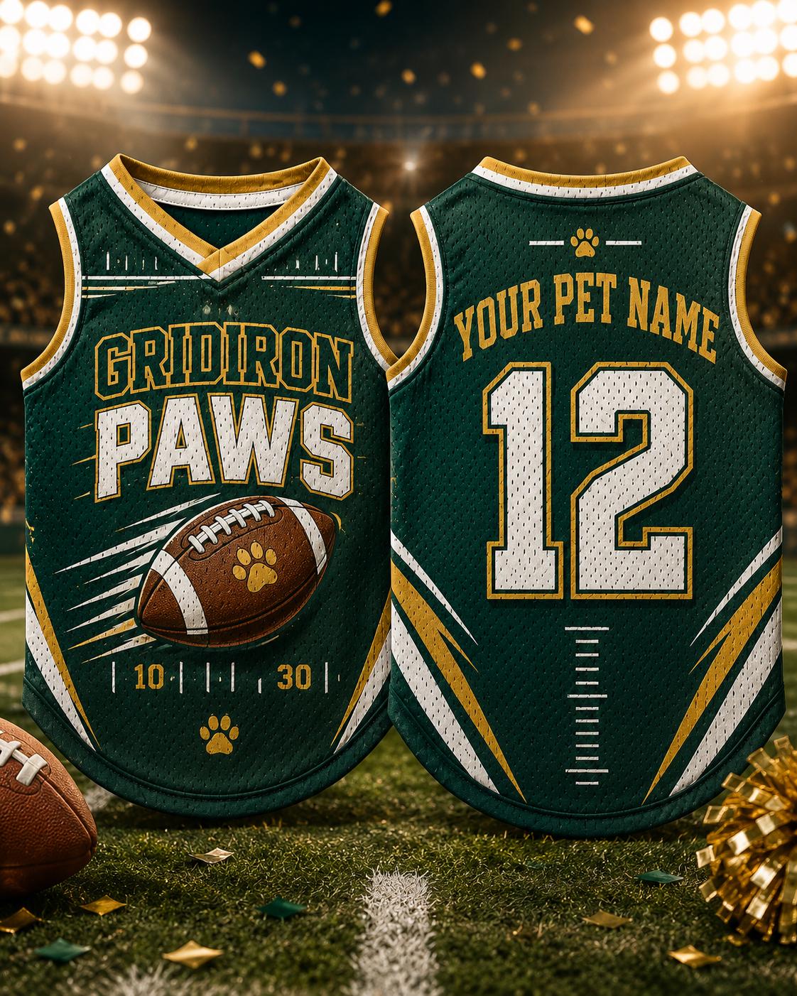 Gridiron Paws Pet Jersey, Custom Dog Name Number Shirt, American Football Puppy Outfit, Game Day Pet Apparel, Sports Fan Gift