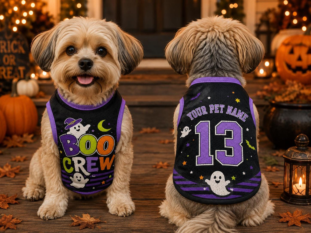 Boo Crew Pet Jersey, Personalized Dog Name Number Shirt, Halloween Dog Costume, Spooky Pet Outfit, Custom Puppy Jersey, Pet Lover Gift