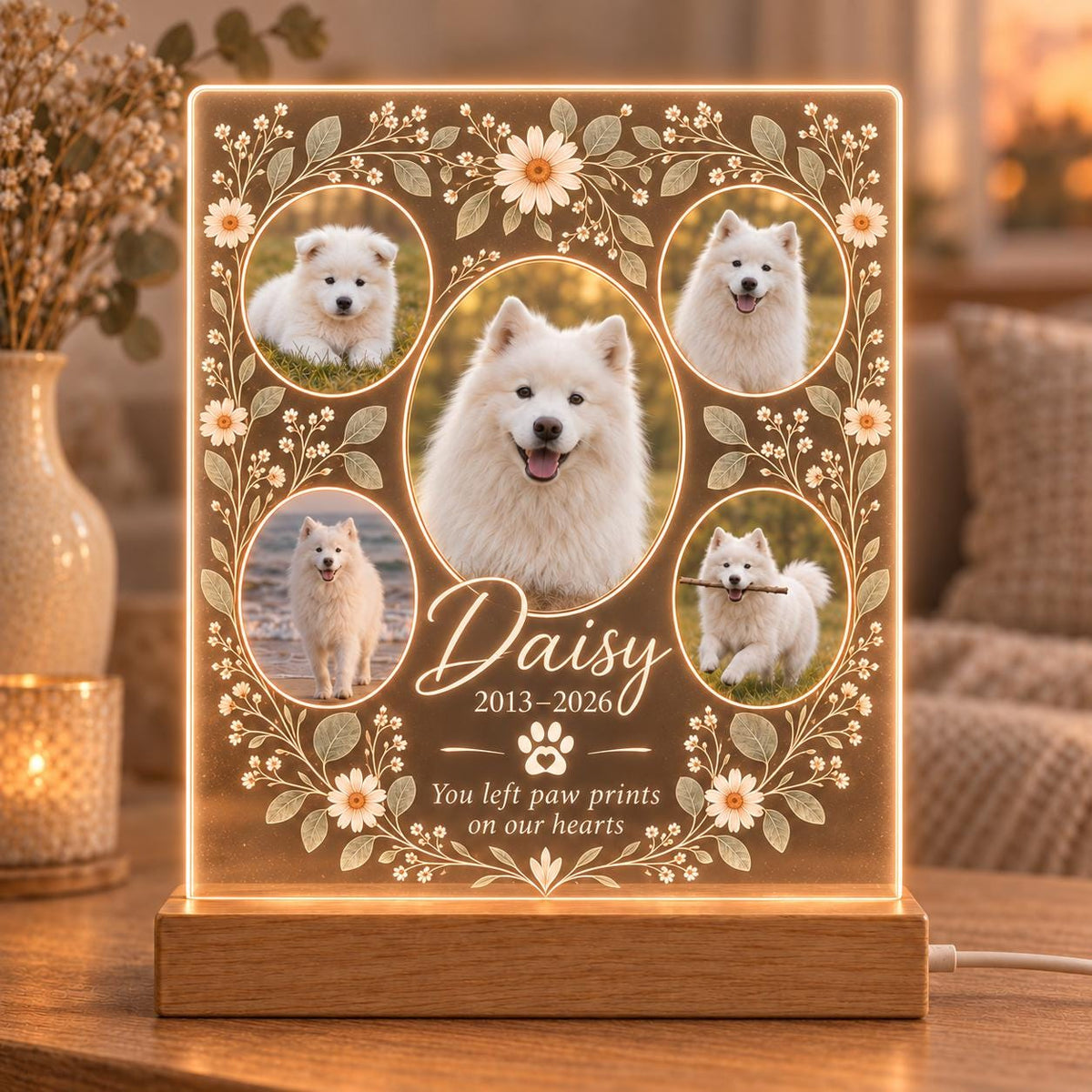 Custom Pet Memorial Lamp, Personalized Dog Photo Acrylic Plaque, Rainbow Bridge Pet Remembrance Light, Sympathy Gift for Pet Owner