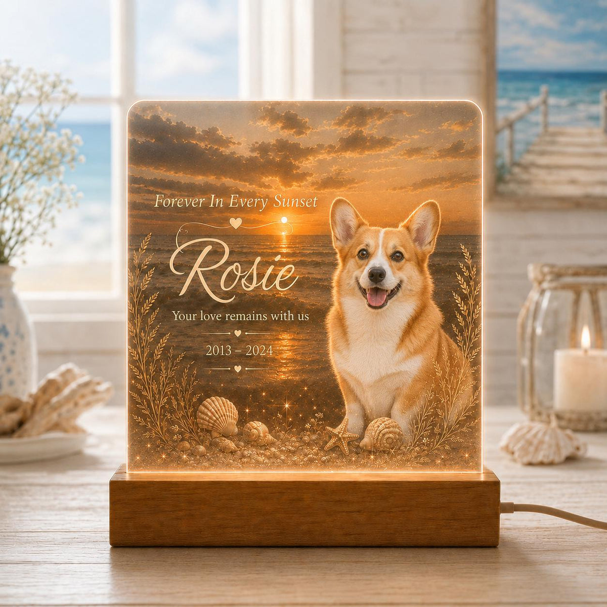 Frenchie Memorial Light, Personalized Dog Photo Lamp, Sunset Acrylic Plaque, Pet Loss Keepsake, Gift for Frenchie Mom