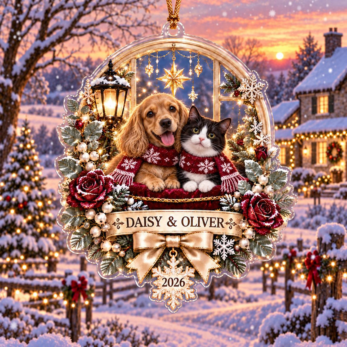 Pet Christmas Ornament, Personalized Dog Cat Acrylic Keepsake, Custom Name Holiday Decor, Pet Lover Christmas Gift