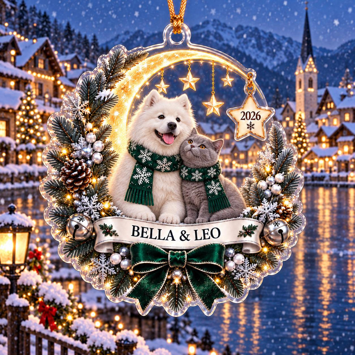 Dog & Cat Christmas Keepsake, Custom Pet Name Acrylic Ornament, Winter Holiday Decor, Personalized Pet Family Gift