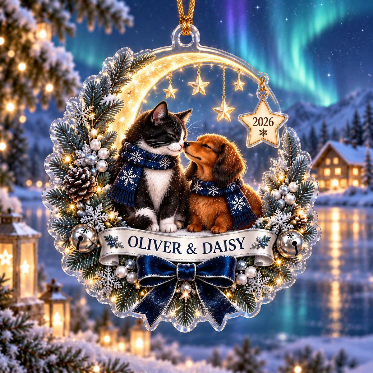 Dog & Cat Christmas Keepsake, Custom Pet Name Acrylic Ornament, Winter Holiday Decor, Personalized Pet Family Gift