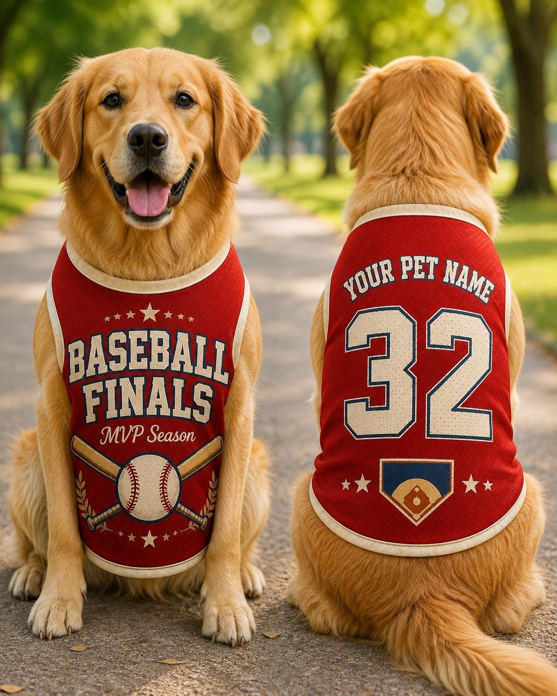 Baseball Finals Pet Jersey, Personalized Dog Name Number Shirt, MVP Season Puppy Outfit, Red Varsity Game Day Pet Top