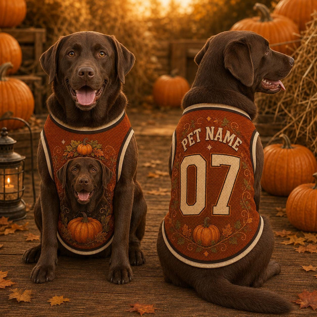 Pumpkin Dog Jersey, Personalized Pet Name Number Shirt, Fall Harvest Pet Outfit, Golden Retriever Autumn Jersey, Thanksgiving Dog Gift