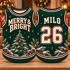 Merry & Bright Pet Jersey, Personalized Dog Name Number Shirt, Christmas Tree Pet Top, Holiday Sports Outfit, Custom Dog Gift