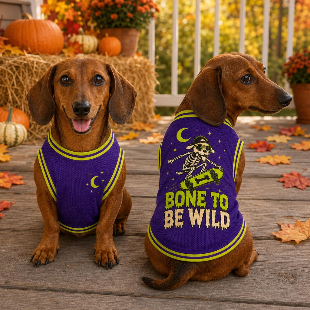 Bone To Be Wild Pet Jersey, Halloween Dog Shirt, Skeleton Skateboard Pet Outfit, Purple Spooky Dog Jersey, Halloween Pet Gift