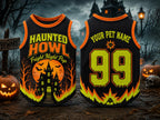Haunted Howl Dog Jersey, Personalized Pet Name Number Shirt, Fright Night Pup Halloween Costume, Spooky Haunted House Pet Outfit