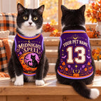 Midnight Spell Pet Jersey, Personalized Dog Name Number Shirt, Black Cat Halloween Top, Pumpkin Pet Costume, Spooky Gift