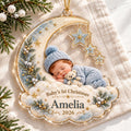 Crescent Moon Baby Ornament, Personalized Photo Acrylic Keepsake, Custom Name Year, Baby First Christmas Gift