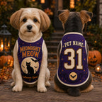 Midnight Meow Pet Jersey, Custom Cat Name Number Shirt, Black Cat Halloween Outfit, Purple Bat Pet Top, Spooky Season Gift