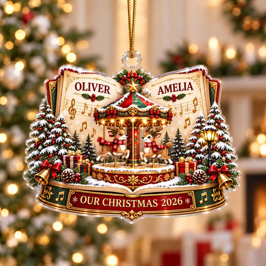 Personalized Christmas Ornament, Custom Couple Names Acrylic Ornament, Reindeer Carousel Keepsake, Our Christmas 2026 Gift