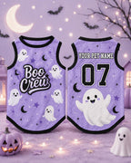Boo Crew Pet Shirt, Personalized Dog Cat Name Number Jersey, Cute Ghost Halloween Costume, Purple Spooky Season Outfit, Pet Gift
