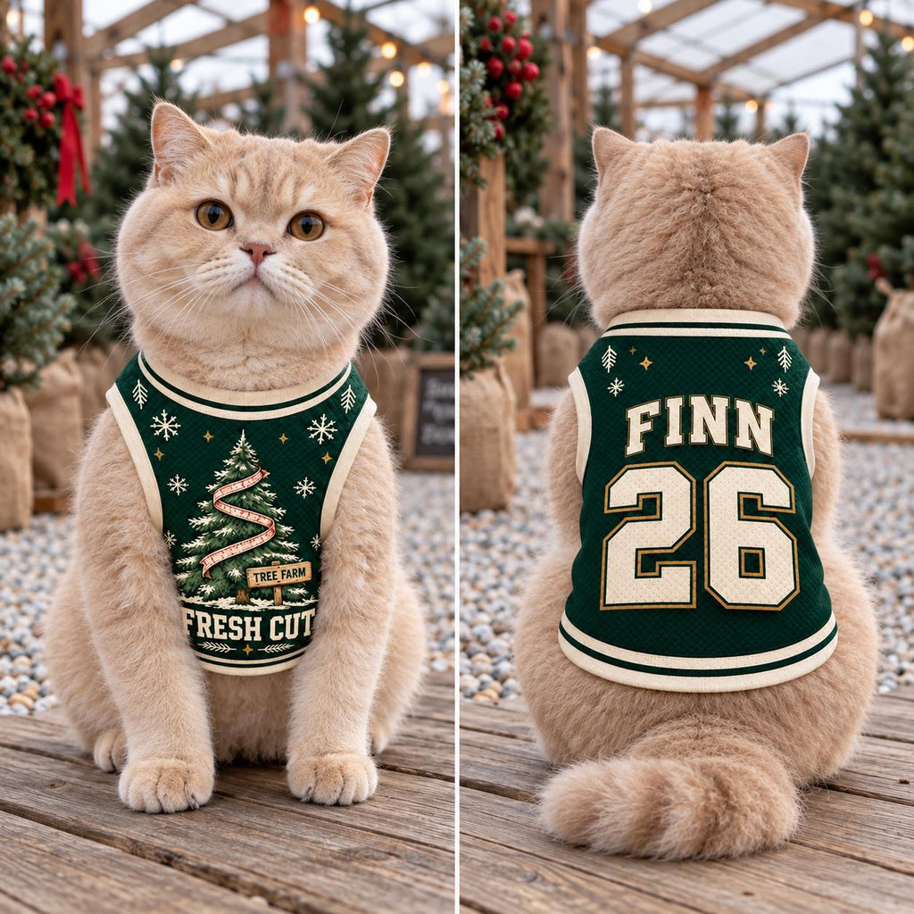 Fresh Cut Pet Jersey, Personalized Dog Name Number Shirt, Christmas Tree Farm Pet Top, Holiday Sports Outfit, Custom Dog Gift