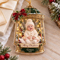 Christmas Lantern Baby Ornament, Personalized Photo Acrylic Keepsake, Custom Name Year, First Holiday Gift