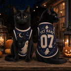 Ghost Cat Pet Jersey, Personalized Pet Name Number Shirt, Black Cat Halloween Outfit, Spooky Moon Dog Cat Jersey, Custom Pet Gift