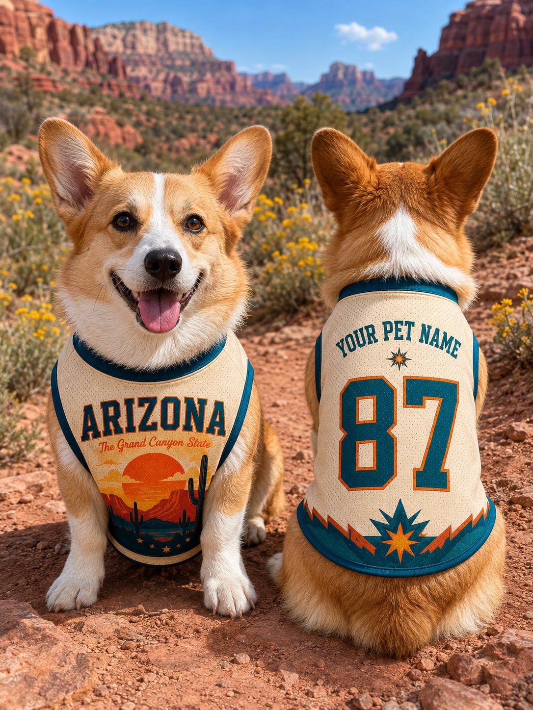Arizona Grand Canyon Pet Jersey, Personalized Dog Name Number Shirt, Desert Pet Outfit, Southwest Dog Gift
