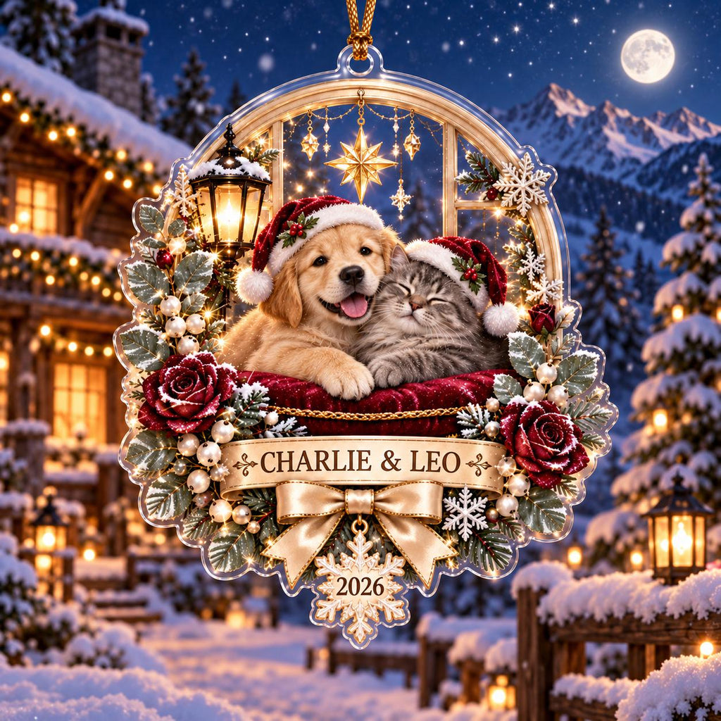 Pet Christmas Ornament, Personalized Dog Cat Acrylic Keepsake, Custom Name Holiday Decor, Pet Lover Christmas Gift