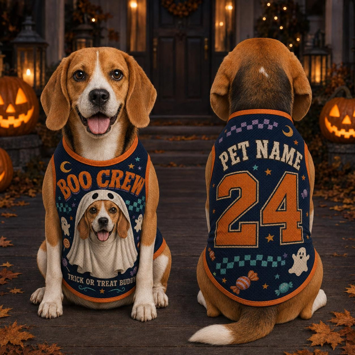 Ghost Dog Halloween Vest, Personalized Pet Name Number Jersey, Boo Crew Trick or Treat Pet Shirt, Spooky Puppy Costume, Halloween Dog Gift