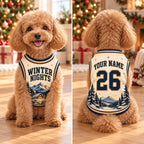 Winter Nights Pet Jersey, Personalized Dog Name Number Shirt, Snowy Mountain Christmas Pet Top, Holiday Sports Outfit, Custom Dog Gift