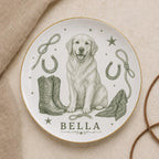 Personalized Western Dog Ceramic Dish, Custom Pet Name Plate, Cowboy Corgi Trinket Dish, Ranch Pet Keepsake, Dog Lover Gift