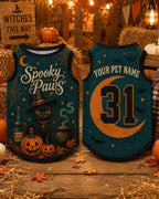 Spooky Paws Pet Jersey, Personalized Dog Cat Name Number Shirt, Black Cat Witch Halloween Costume, Pumpkin Pet Outfit, Pet Lover Gift