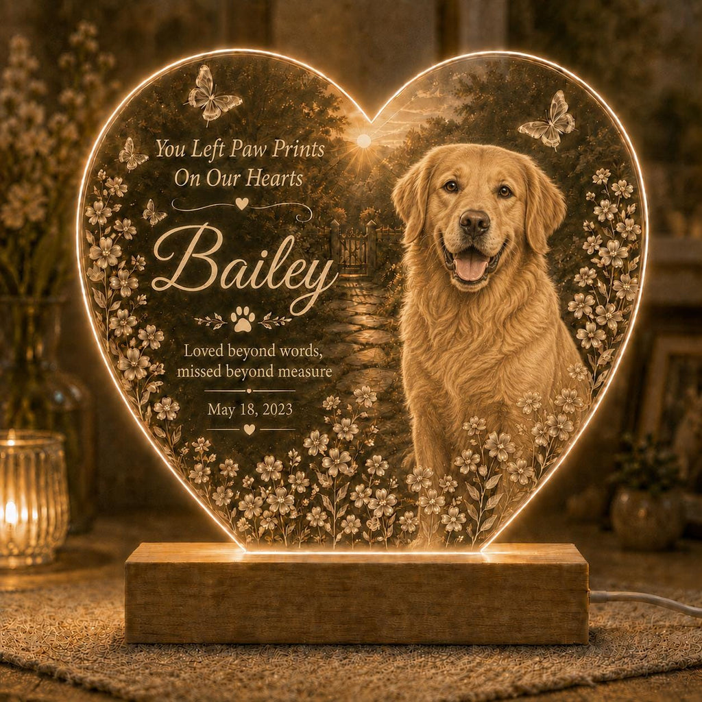 Pet Remembrance Light, Custom Black Lab Photo Plaque, Personalized Heart Acrylic Lamp, Dog Loss Keepsake, Sympathy Gift for Her
