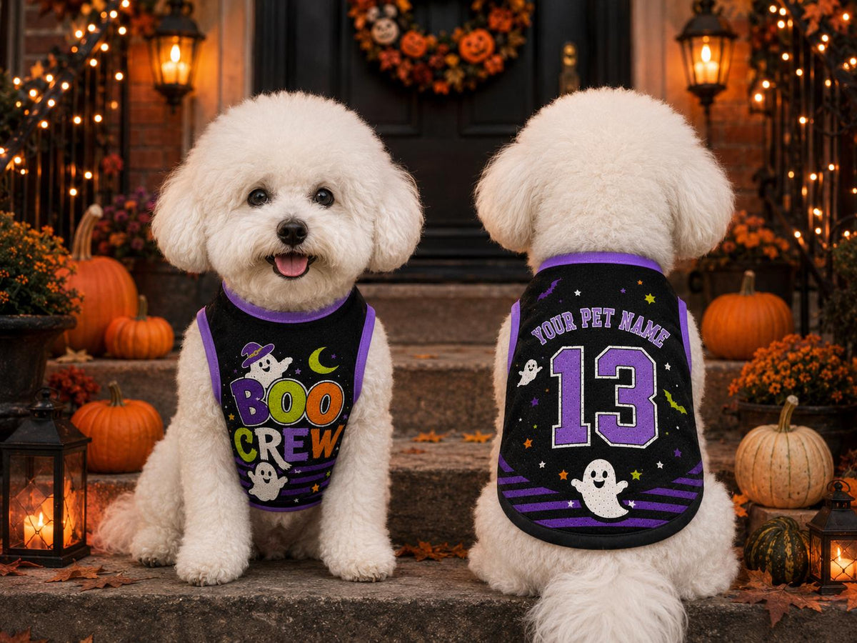 Boo Crew Pet Jersey, Personalized Dog Name Number Shirt, Halloween Dog Costume, Spooky Pet Outfit, Custom Puppy Jersey, Pet Lover Gift