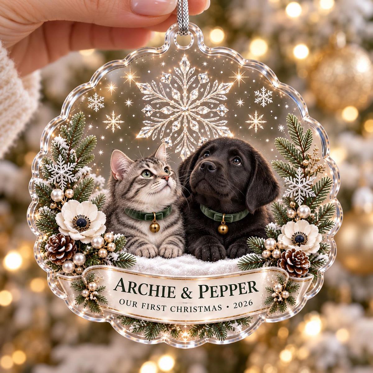 First Christmas Pet Ornament, Personalized Dog Cat Acrylic Keepsake, Custom Pet Name Holiday Decor, Pet Parent Christmas Gift