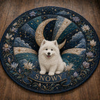Celestial Cat Round Rug, Personalized Moon Cat Area Rug, Starry Night Floor Mat, Mystical Cat Lover Decor, Custom Name Gift
