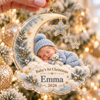 Crescent Moon Baby Ornament, Personalized Photo Acrylic Keepsake, Custom Name Year, Baby First Christmas Gift