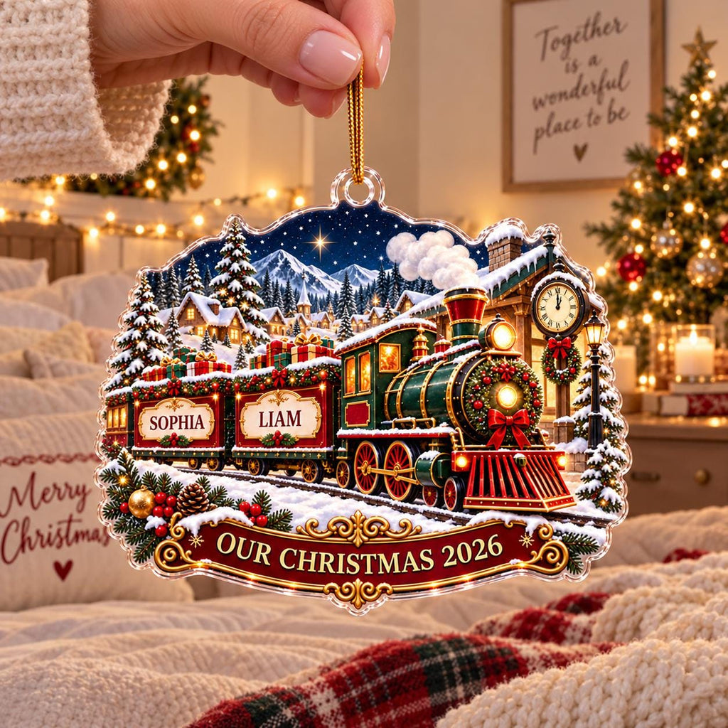 Christmas Train Ornament, Personalized Acrylic Keepsake, Custom Name Holiday Train Decor, Our Christmas 2026 Gift