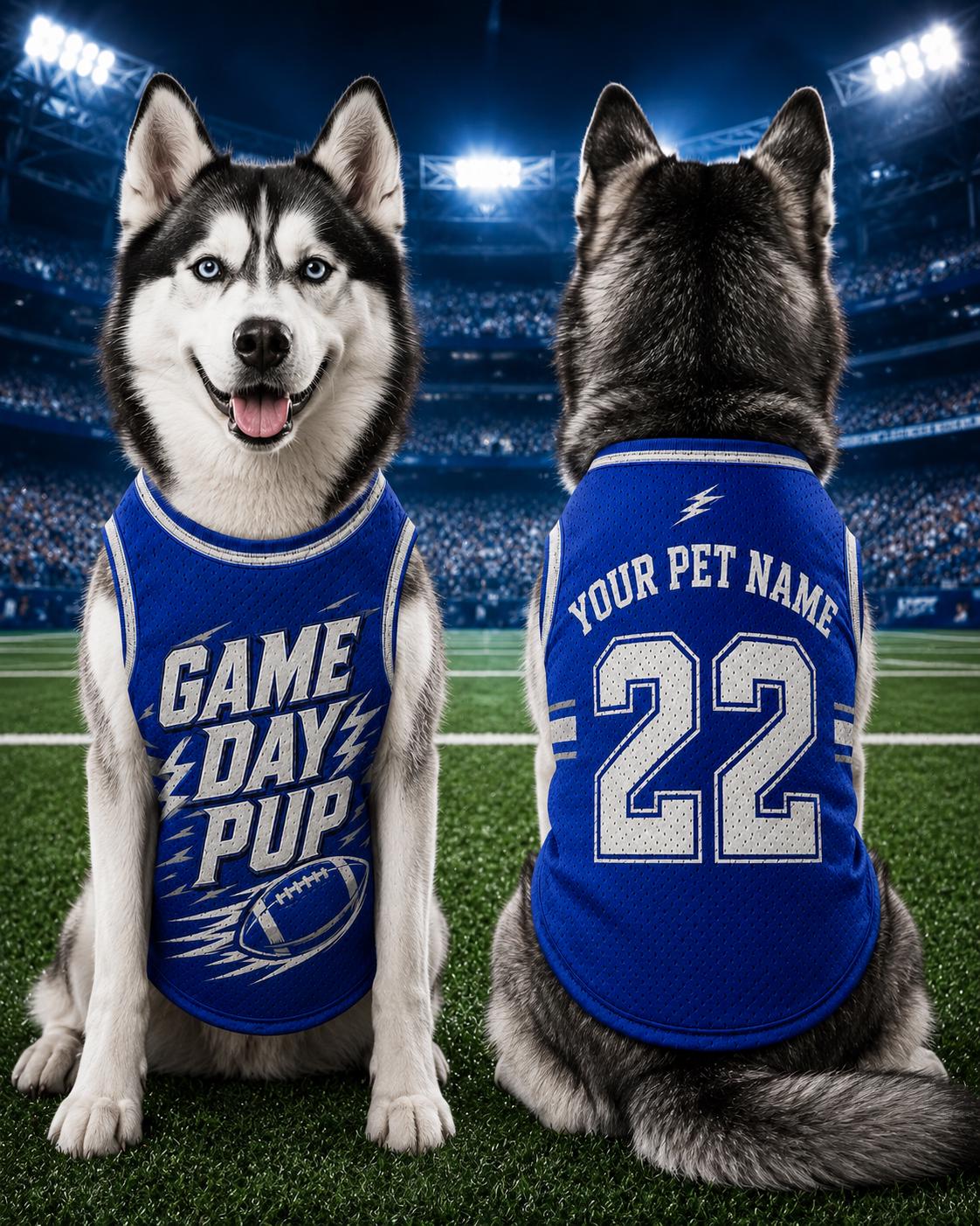 Game Day Pup Pet Jersey, Personalized Dog Name Number Shirt, American Football Puppy Outfit, Sports Fan Pet Apparel, Tailgate Gift