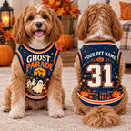 Ghost Parade Pet Jersey, Personalized Dog Name Number Shirt, Halloween Pet Top, Pumpkin Costume, Spooky Season Dog Gift
