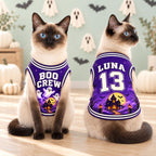 Boo Crew Pet Jersey, Personalized Halloween Dog Shirt, Custom Name Number, Purple Ghost Costume, Spooky Pet Outfit
