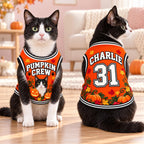 Pumpkin Crew Pet Jersey, Personalized Dog Name Number Shirt, Black Cat Halloween Outfit, Custom Fall Pet Gift