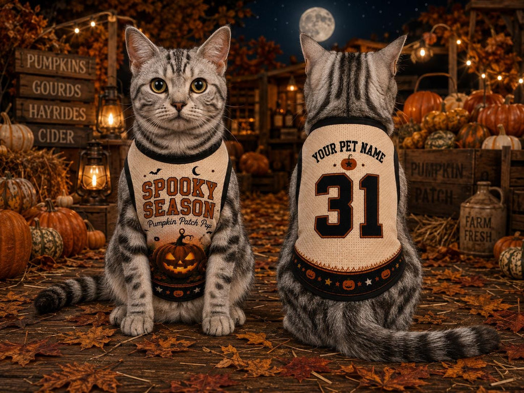 Spooky Season Pet Jersey, Personalized Pumpkin Patch Pup Shirt, Custom Dog Name Number, Halloween Costume, Fall Pet Gift