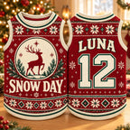Snow Day Pet Jersey, Personalized Dog Name Number Shirt, Christmas Reindeer Pet Top, Holiday Sweater Style Outfit, Custom Dog Gift