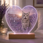 Cat Loss Night Light, Personalized Pet Photo Acrylic Lamp, Lavender Remembrance Plaque, Custom Cat Keepsake, Gift for Cat Mom