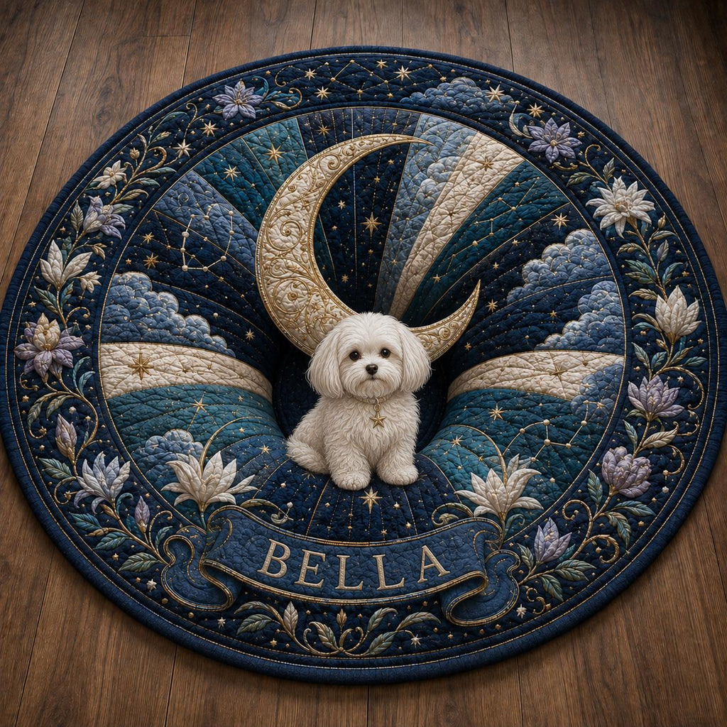 Celestial Cat Round Rug, Personalized Moon Cat Area Rug, Starry Night Floor Mat, Mystical Cat Lover Decor, Custom Name Gift