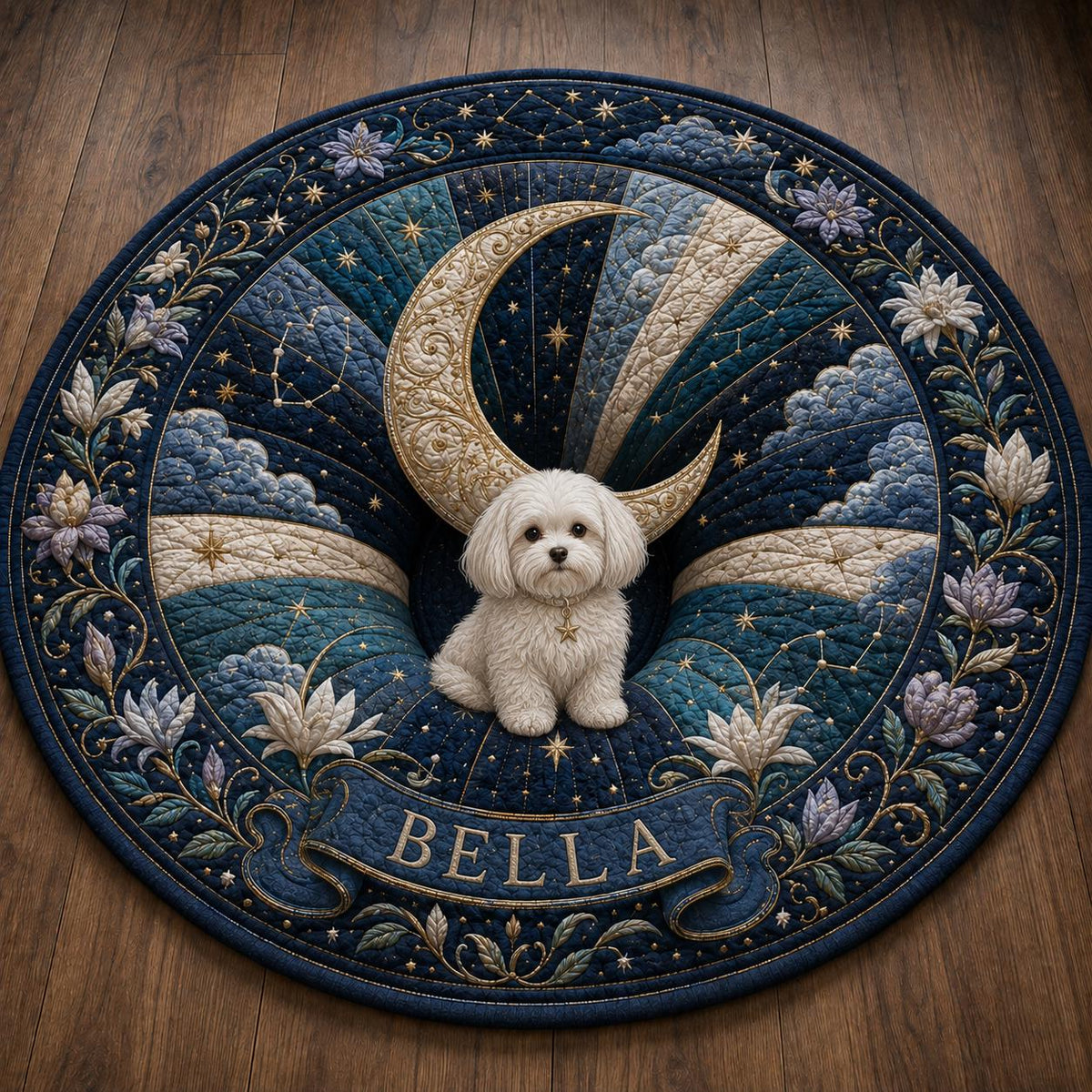 Celestial Cat Round Rug, Personalized Moon Cat Area Rug, Starry Night Floor Mat, Mystical Cat Lover Decor, Custom Name Gift