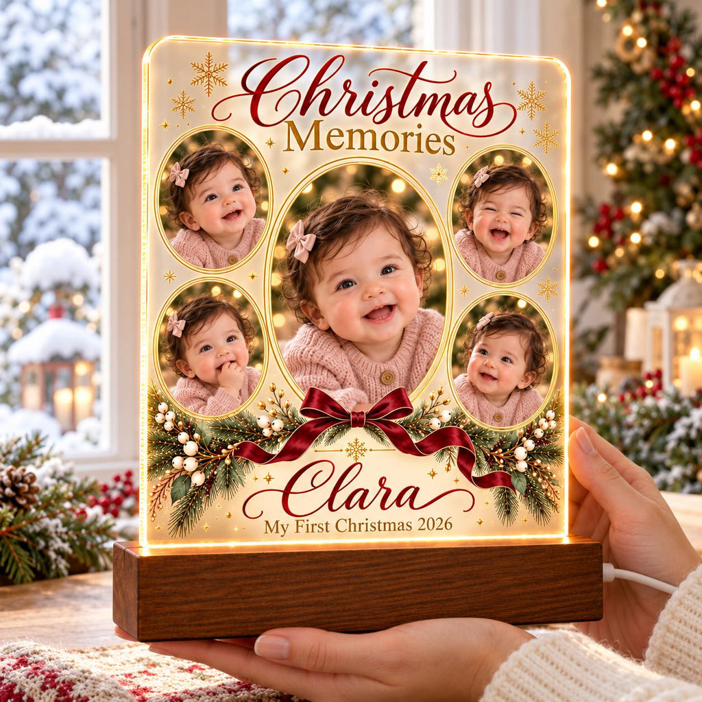 Christmas Memories Lamp, Personalized Baby Acrylic Photo Plaque, Custom Name Year, First Christmas Keepsake