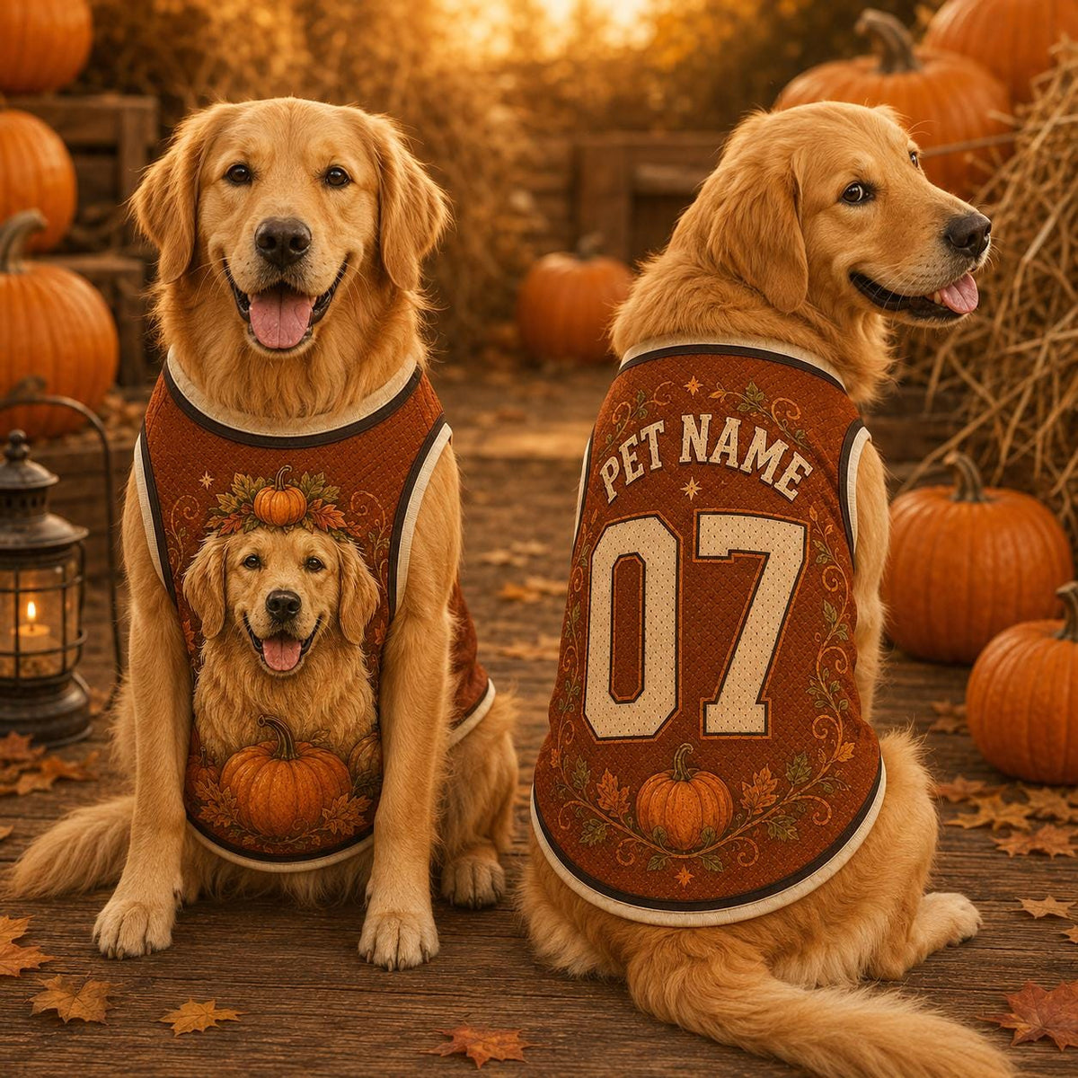 Pumpkin Dog Jersey, Personalized Pet Name Number Shirt, Fall Harvest Pet Outfit, Golden Retriever Autumn Jersey, Thanksgiving Dog Gift