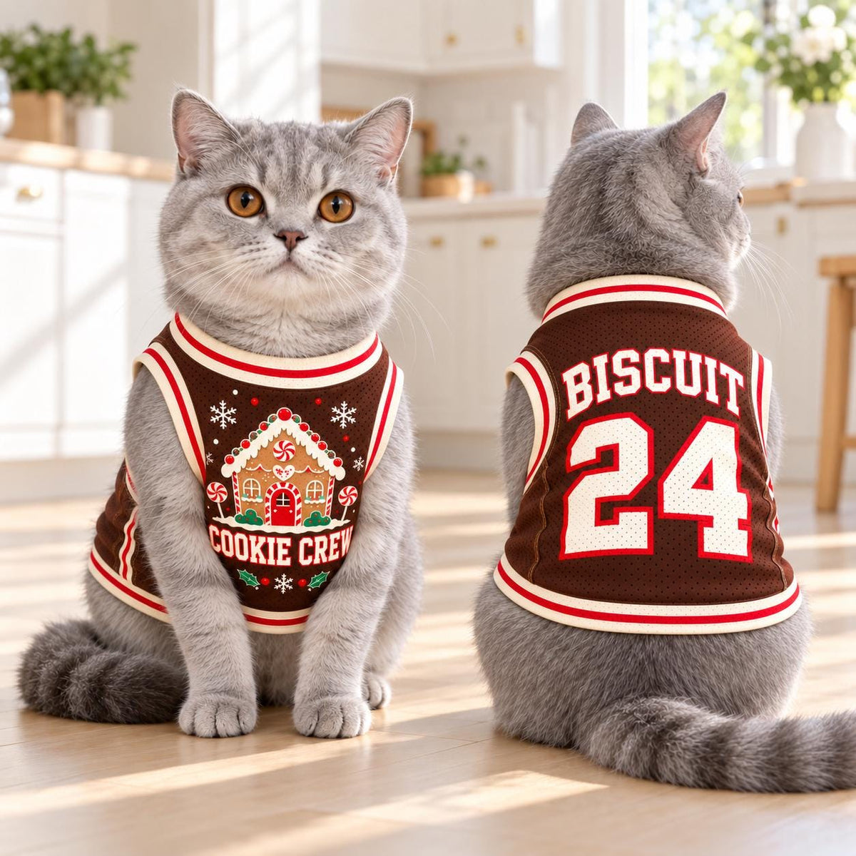 Gingerbread Pet Jersey, Personalized Dog Name Number Shirt, Cookie Crew Christmas Pet Top, Holiday Sports Outfit, Custom Dog Gift