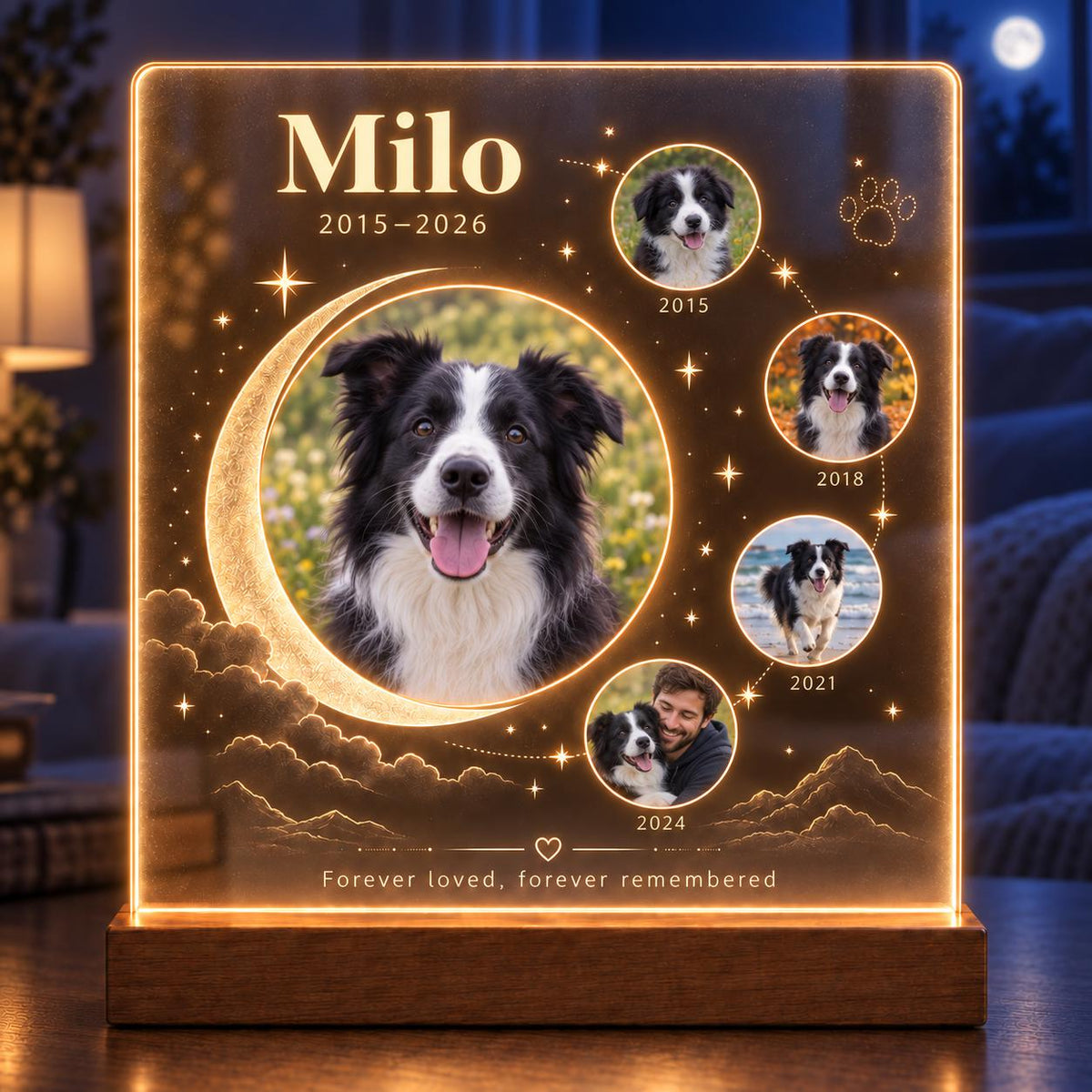 Dog Memorial Night Light, Custom Pet Photo Acrylic Plaque, Personalized Moon Pet Memory Lamp, Pet Loss Keepsake, Sympathy Gift for Dog Owner