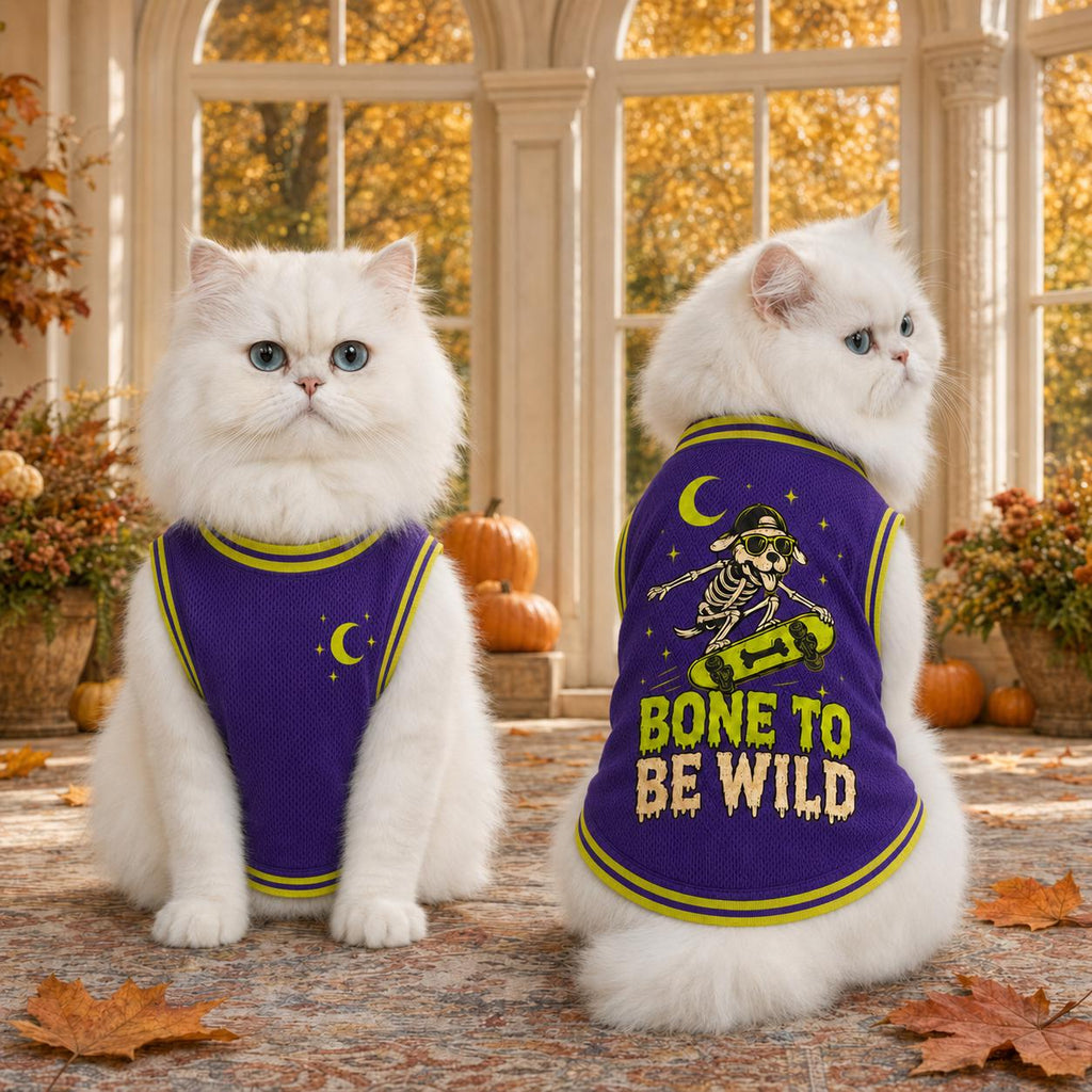 Bone To Be Wild Pet Jersey, Halloween Dog Shirt, Skeleton Skateboard Pet Outfit, Purple Spooky Dog Jersey, Halloween Pet Gift